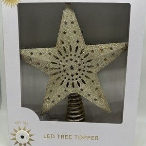 NEW Christmas Tree Star Topper LED Rainbow Lights Gold Glitter Peace & Joy 10"